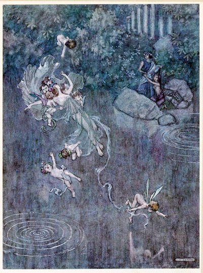 Oberon: en laat hem met schone Aegle zijn trouw breken, uit Een Midzomernachtsdroom door William Heath Robinson