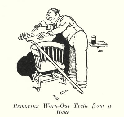 Versleten tanden van een hark verwijderen door William Heath Robinson