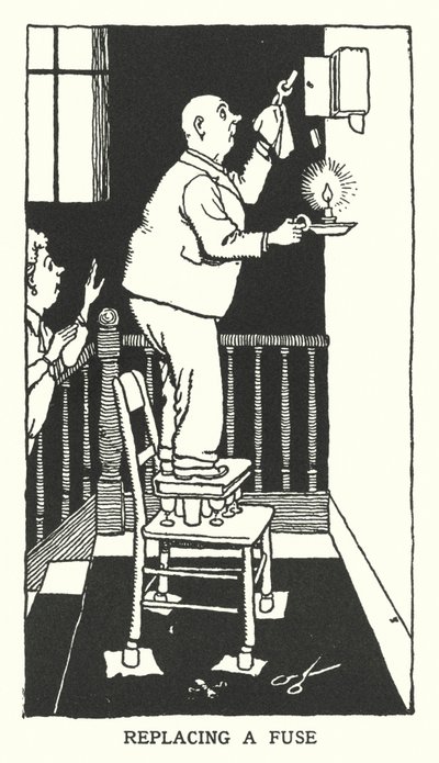 Een zekering vervangen door William Heath Robinson