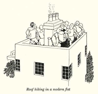 Dakwandelen in een modern appartement door William Heath Robinson