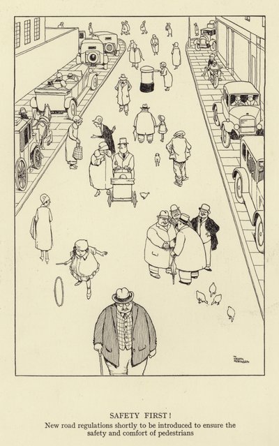 Veiligheid eerst! Nieuwe verkeersregels binnenkort ingevoerd om de veiligheid en het comfort van voetgangers te waarborgen door William Heath Robinson