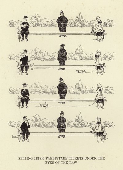 Verkoop van Ierse sweepstake-loten onder het oog van de wet door William Heath Robinson