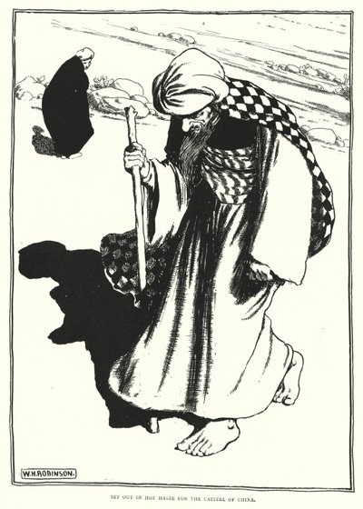 Vertrokken in grote haast naar de hoofdstad van China (gravure) door William Heath Robinson