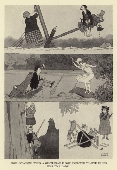 Sommige gelegenheden waarbij een heer niet wordt verwacht zijn stoel af te staan aan een dame door William Heath Robinson
