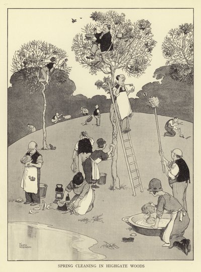 Lenteschoonmaak in Highgate woods door William Heath Robinson