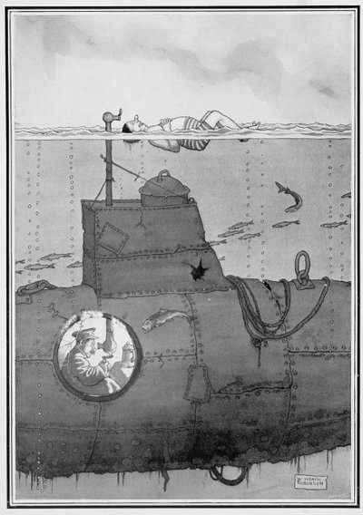 Onderzeeër, uit Enkele Verschrikkelijke Oorlogsbeelden, 1915 door William Heath Robinson