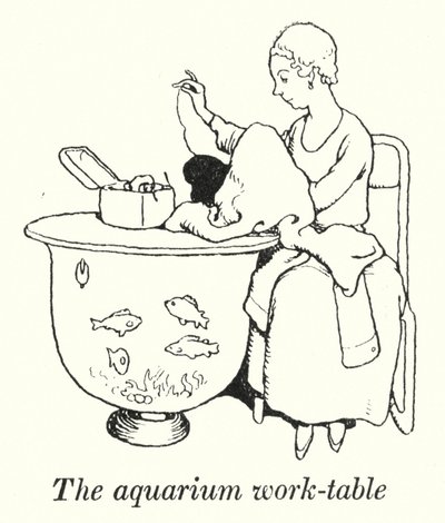 De Aquarium Werktafel (litho) door William Heath Robinson