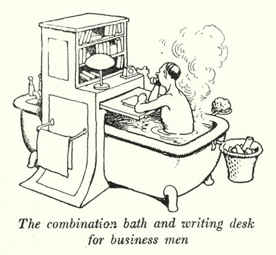 Het combinatie bad en schrijftafel voor zakenmannen door William Heath Robinson
