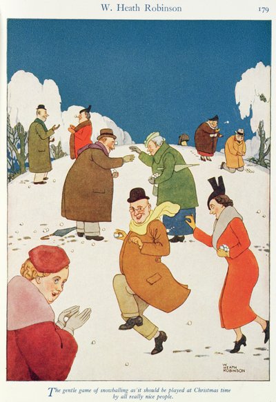 De zachte kunst van sneeuwballen zoals het gespeeld moet worden met Kerstmis door alle echt aardige mensen door William Heath Robinson
