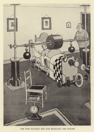 Het nieuwe bantingbed voor figuurvermindering door William Heath Robinson