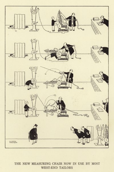 De nieuwe meetstoel nu in gebruik door de meeste kleermakers in het westen door William Heath Robinson