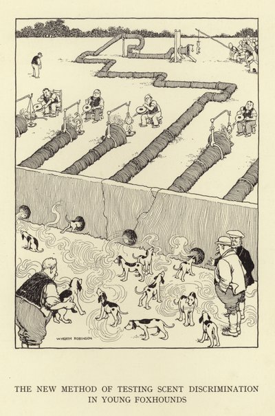 De nieuwe methode om geurdiscriminatie bij jonge vossen te testen door William Heath Robinson