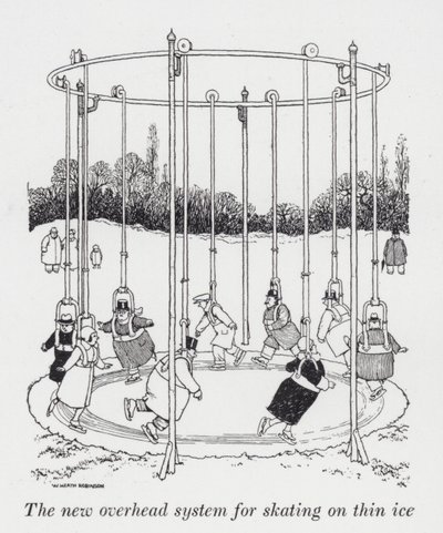 Het nieuwe bovengrondse systeem voor schaatsen op dun ijs door William Heath Robinson