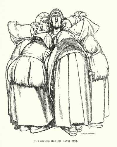 De officier had zijn handen vol (litho) door William Heath Robinson