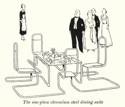 De eenstuk chroomstalen eetkamer set door William Heath Robinson