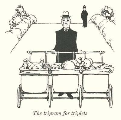 De tripram voor drielingen door William Heath Robinson