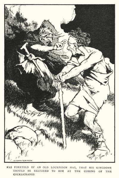 Het werd voorspeld door een oude Lourpidon heks, dat zijn koninkrijk aan hem zou worden hersteld bij de komst van de Cocklicranes door William Heath Robinson