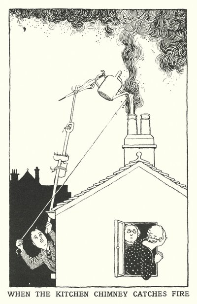 Wanneer de keuken schoorsteen in brand vliegt door William Heath Robinson