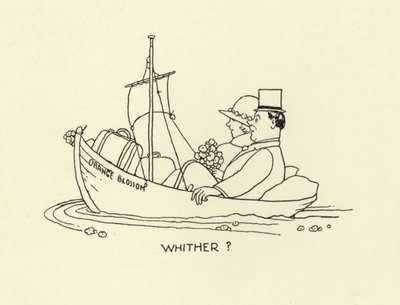 Waarheen, getrouwd stel vertrekt op de zee van het huwelijksleven door William Heath Robinson