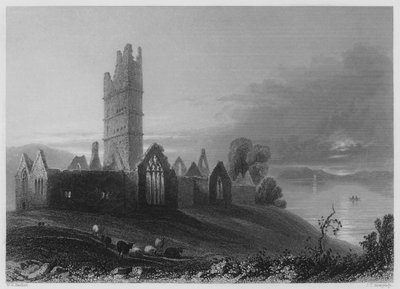 Abdij van Moyne (gravure) door William Henry (after) Bartlett