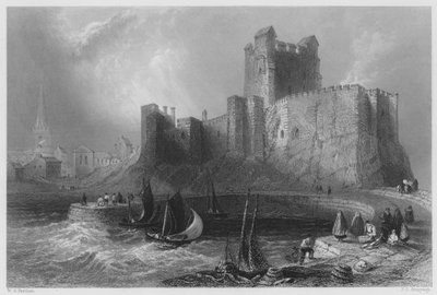 Carrickfergus Kasteel (gravure) door William Henry (after) Bartlett