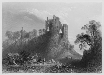 Carrigogunnell Kasteel, nabij Limerick (gravure) door William Henry (after) Bartlett