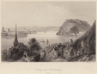 Coblentz en Ehrenbreitstein (gravure) door William Henry (after) Bartlett