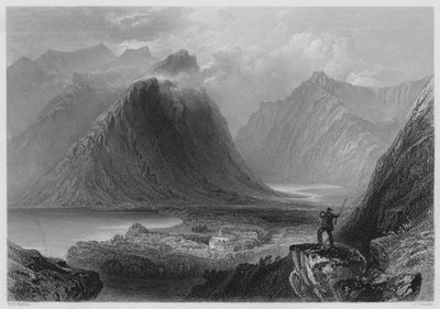 Delphi Lodge, Connemara (gravure) door William Henry (after) Bartlett