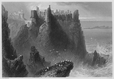 Kasteel Dunluce (gravure) door William Henry (after) Bartlett