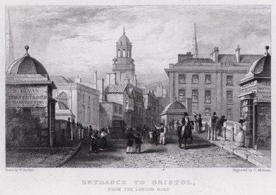 Ingang naar Bristol, vanaf de London Road (gravure) door William Henry (after) Bartlett