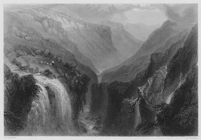 Hoofd van Glenmalure, County Wicklow (gravure) door William Henry (after) Bartlett