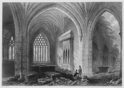 Interieur van Holly-Cross Abdij (gravure) door William Henry (after) Bartlett