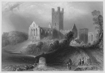Jerpoint Abdij (gravure) door William Henry (after) Bartlett