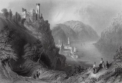 Oberwesel en het kasteel van Schomberg door William Henry (after) Bartlett