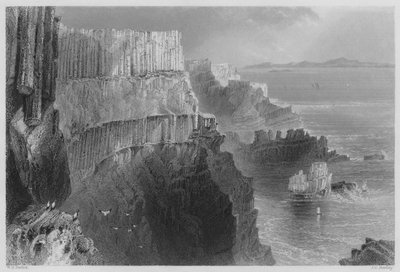 Pleaskin Klif, nabij de Giants Causeway, County Antrim door William Henry (after) Bartlett