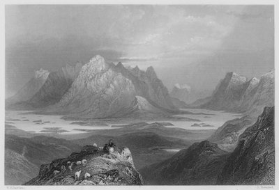 Scène vanaf Cloonacartin Heuvel, Connemara (gravure) door William Henry (after) Bartlett
