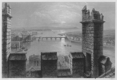 De Shannon, vanaf de toren van de kathedraal van Limerick door William Henry (after) Bartlett