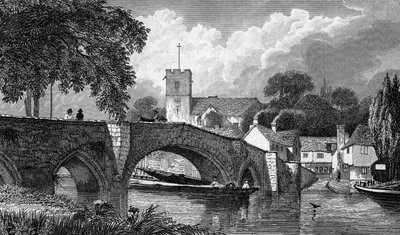 Aylesford Kerk en Brug, gegraveerd door B. Winkles, gepubliceerd 1829 door William Henry Bartlett