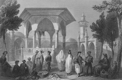 Bazaar in Jaffa, het oude Joppa door William Henry Bartlett
