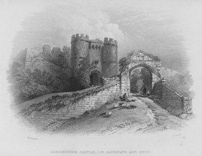 Carisbrooke Kasteel, Isle of Wight, Poorten en Donjon door William Henry Bartlett