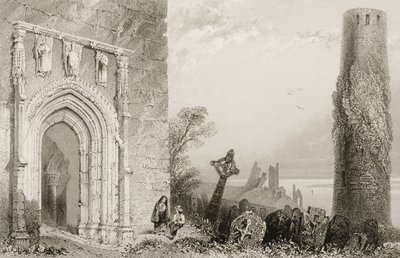 Deur naar een tempel, Clonmacnois, County Offaly, Ierland, uit 