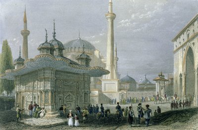 Fontein en plein van St. Sophia, Istanbul, gegraveerd door T. Higham, ca. 1850 door William Henry Bartlett