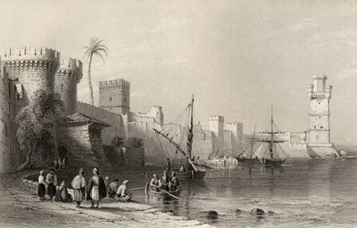 Haven van Rhodos, Griekenland, gegraveerd door J.C. Armytage door William Henry Bartlett