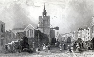 High St. met de kerk van St. Nicholas, Colchester, Essex, gegraveerd door Charles Mottram, 1831 door William Henry Bartlett
