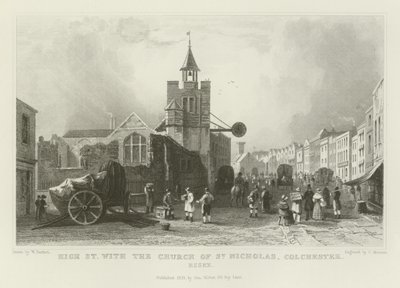 Hoofdstraat met de kerk van St. Nicholas, Colchester, Essex door William Henry Bartlett