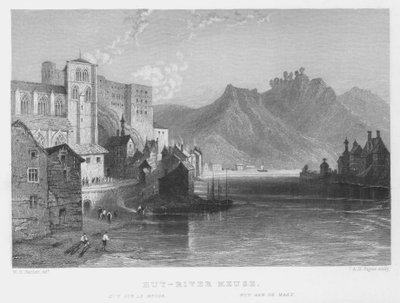 Huy, Rivier de Maas door William Henry Bartlett