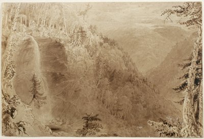 Kaaterskill Falls van boven de kloof, Catskill Mountains, New York: Studie voor een gravure, 1836 door William Henry Bartlett