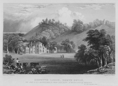 Kenwith Lodge, Noord-Devon (gravure) door William Henry Bartlett