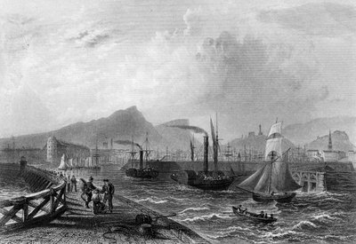 Leith Pier en haven, gegraveerd door Robert Wallis, ca. 1820 door William Henry Bartlett