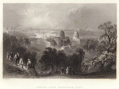 Londen vanuit Greenwich Park door William Henry Bartlett
